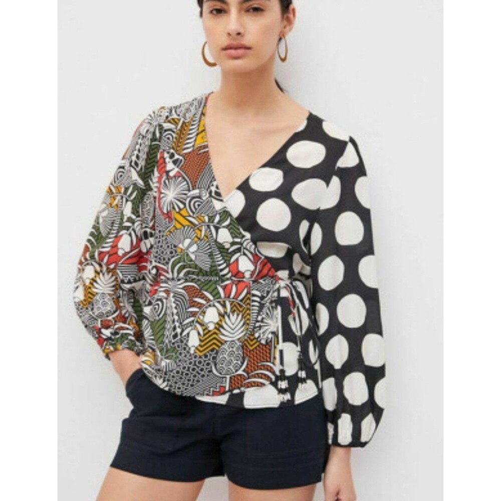 Farm Rio Rainforest Wrap Blouse Anthropologie Tropical Floral Polka Dot XS NWT